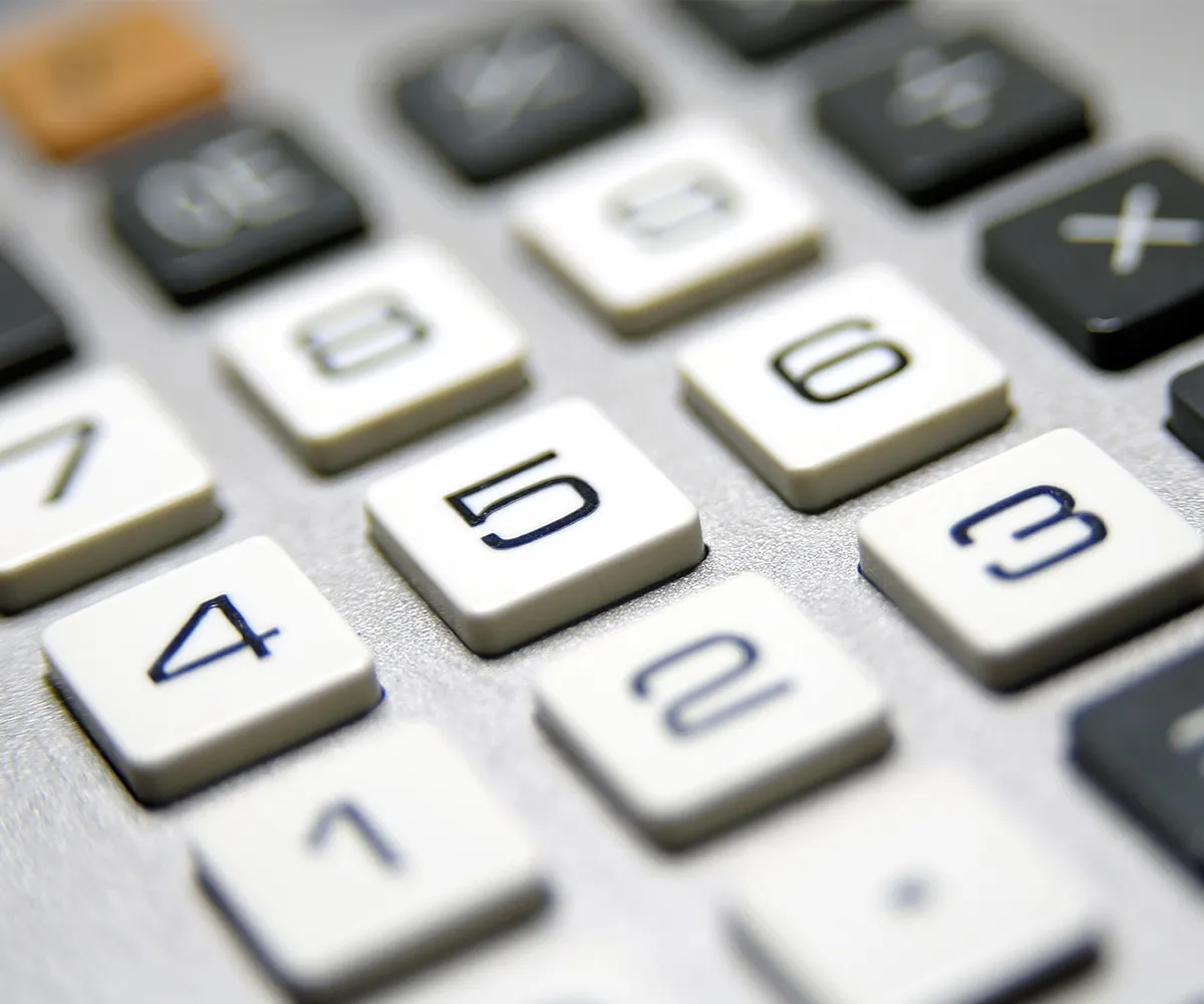 Close up view of a simple calculator